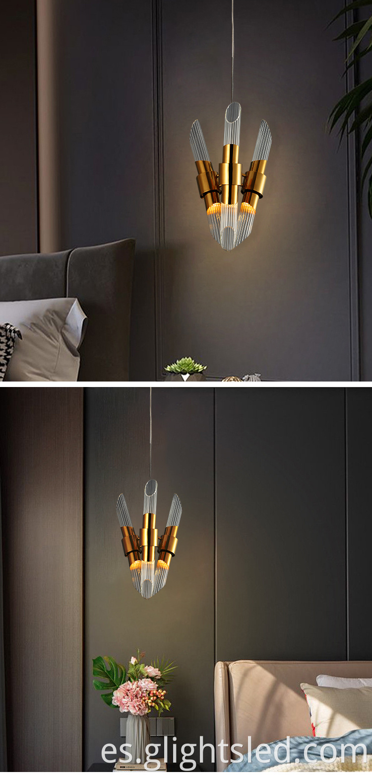 Lámpara colgante LED dorada de vidrio de cabecera de dormitorio interior de fácil instalación de G-Lights